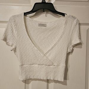 💜3/$12💜 Urban Outfitters Cream Ribbed Wrap Blouse